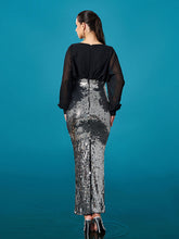V-neck Panel Sequin Sheath Cocktail Dress